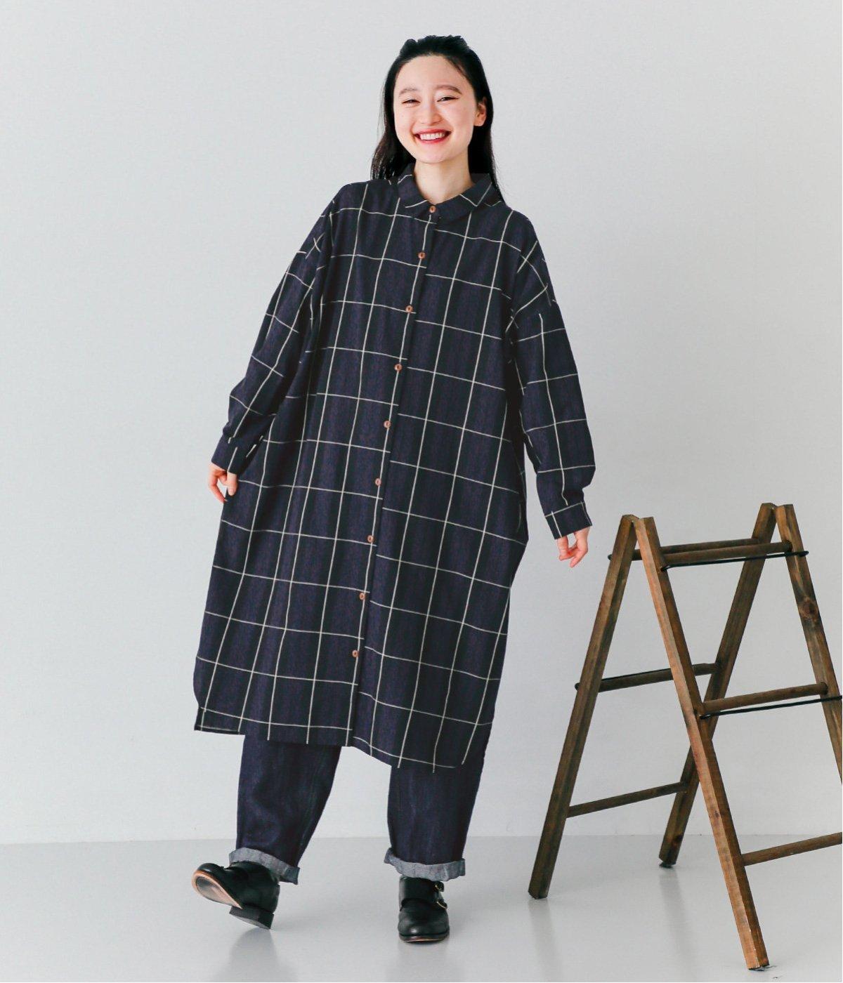 アンティークCHECKミニ襟ワンピース(ネイビー-F)