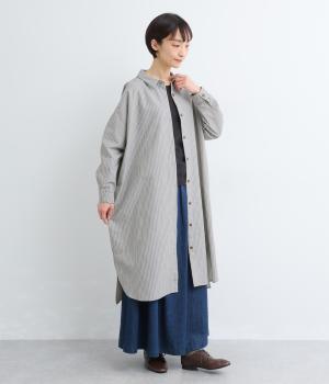 手書きストライプミニレギュラーカラーワンピース(グレー-F)