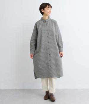 手書きストライプミニレギュラーカラーワンピース(ブラック-F)