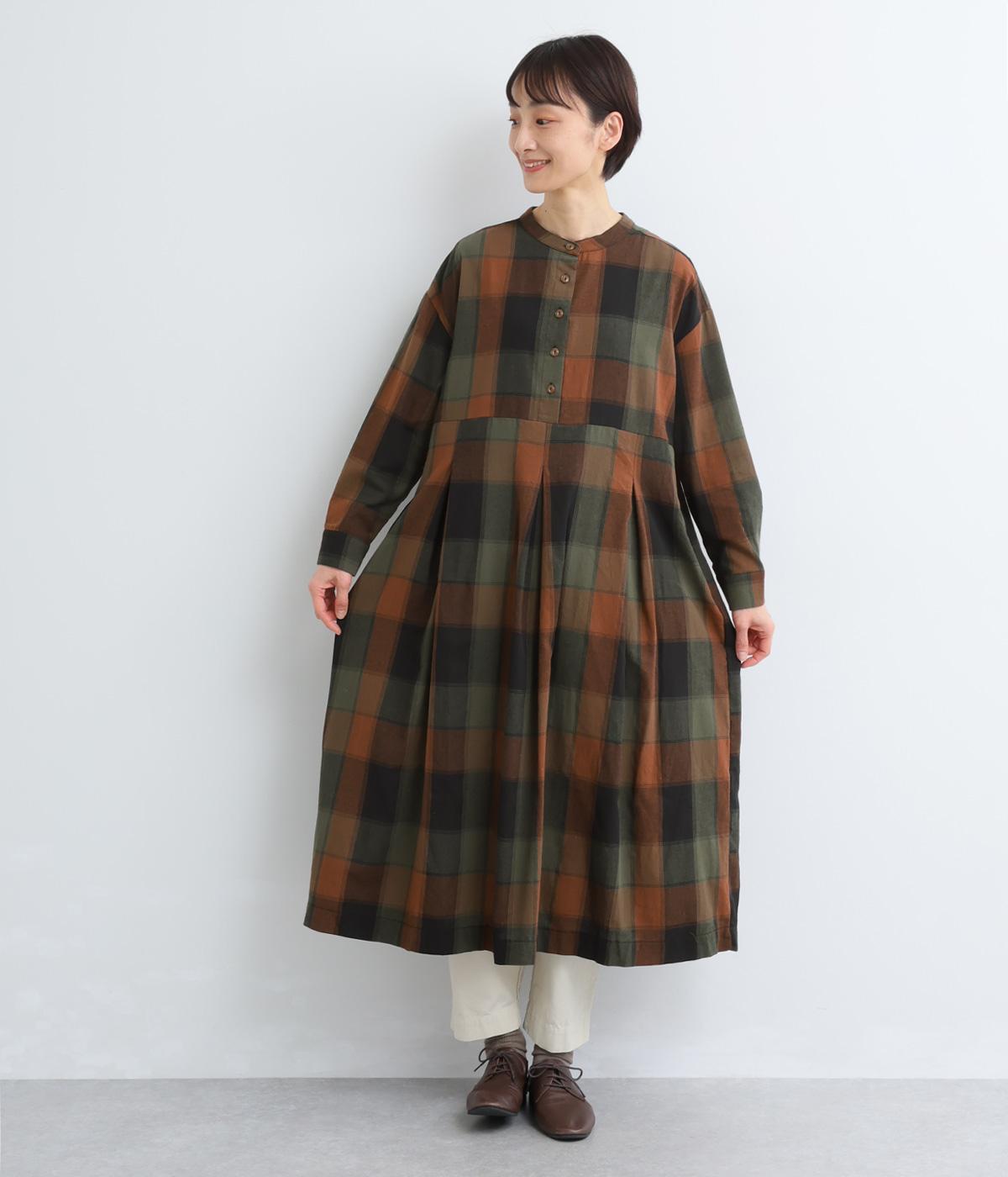 BIG CHECKタックワンピース(グリーン×ブラック-F)