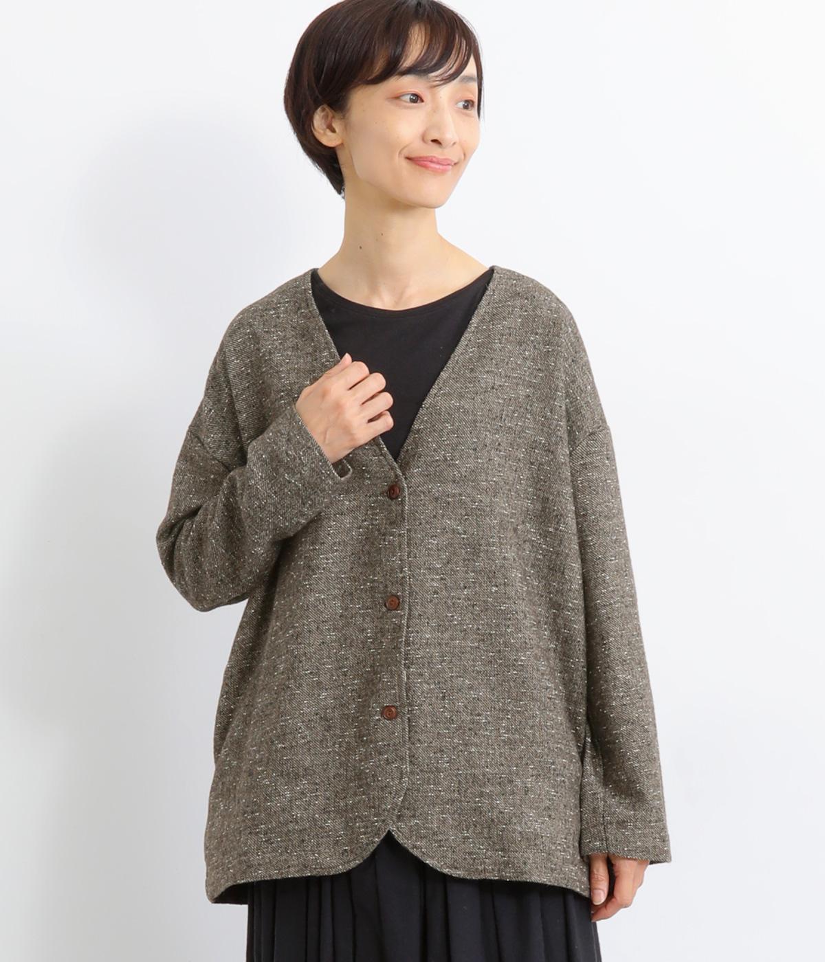 ネップ入りツイルラウンドジャケット(ブラウン系-F)