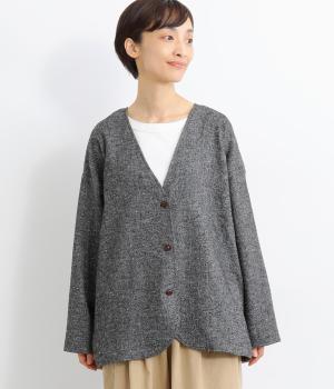 ネップ入りツイルラウンドジャケット(ブラック系-F)