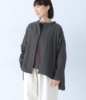 ステッチ入りコットンリネンアンブレラジャケット(ブラック-F)