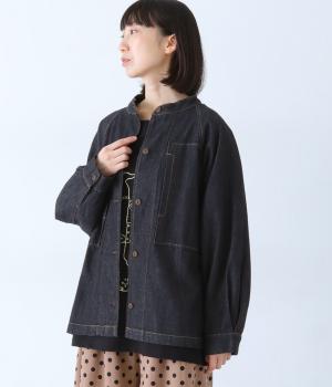 やわらかデニムワーク風ジャケット(ブラック-F)