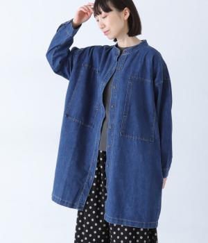 やわらかデニム変形ポケットチュニックジャケット(ワンウォッシュ-F)