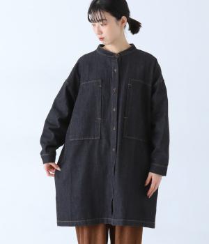 やわらかデニム変形ポケットチュニックジャケット(ブラック-F)