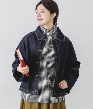 ステッチ切替ゆるっとデニムジャケット(インディゴネイビー-F)