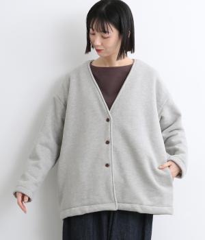 裏起毛Ｖネックジャケット(グレー-F)