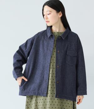 起毛デニムGジャン風オーバージャケット(ネイビー-F)