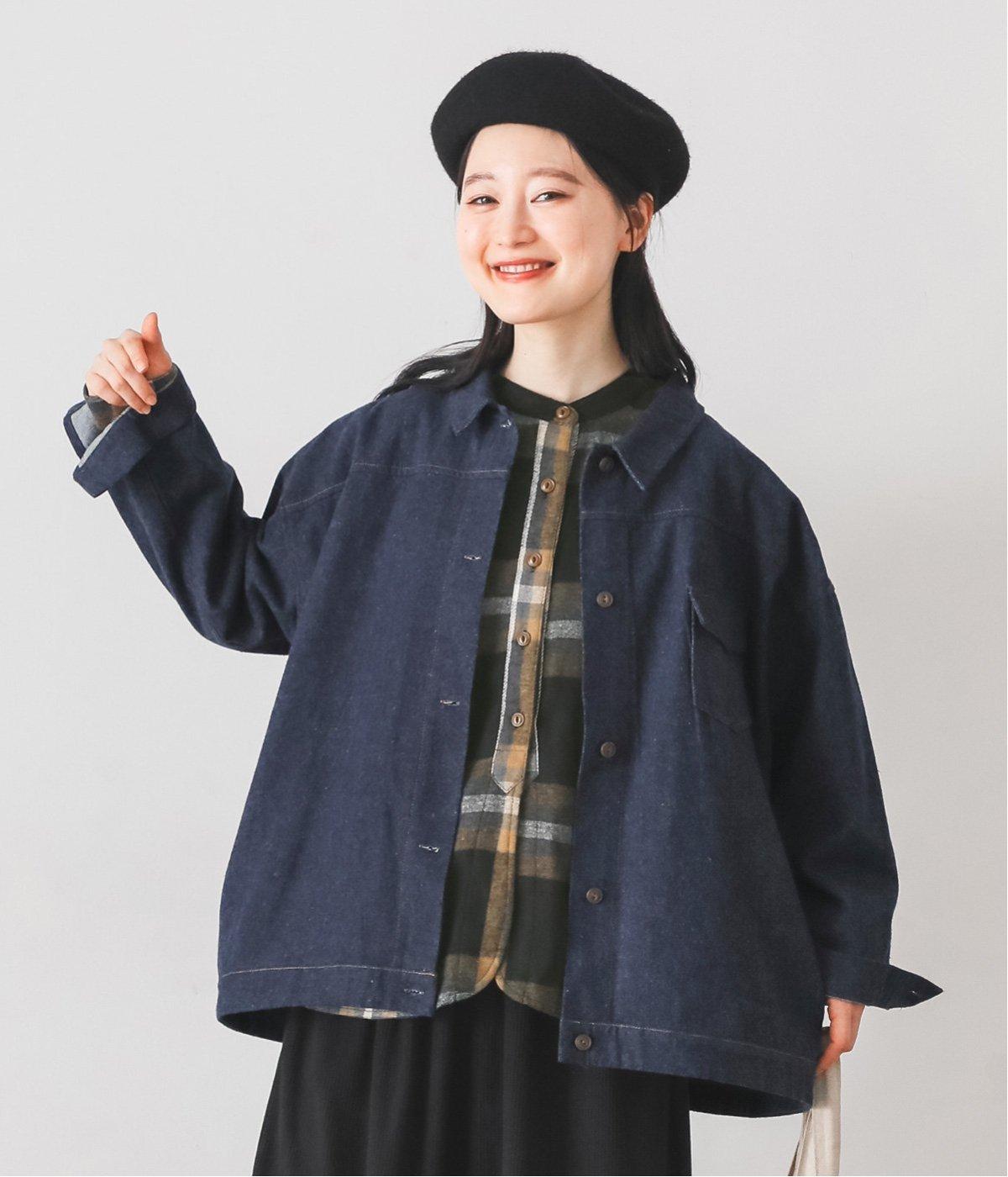 起毛デニムGジャン風オーバージャケット(ワンウォッシュ-F)