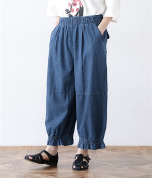 フリルデニムゆるパンツ(ネイビー-ONESIZE)