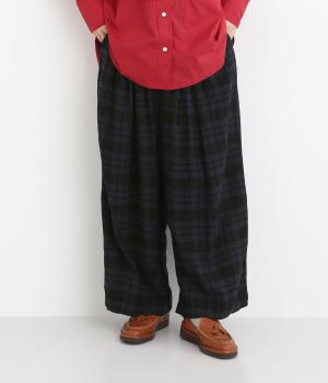 シャーリングチェックゆったりパンツ(ネイビー系-F)