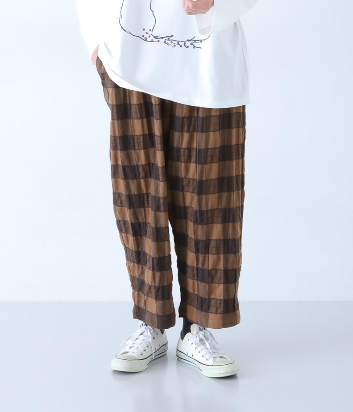 ポコポコブロックチェックゆるパンツ(ブラウン-F)