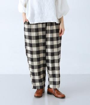 ポコポコブロックチェックゆるパンツ(ホワイト×ブラック-F)