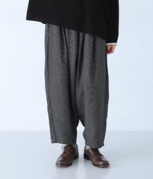 ステッチ入りコットンリネンダボットパンツ(ブラック-F)