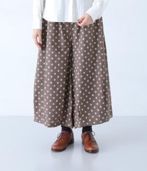 コットンリネンドットＡラインタックパンツ(グレイ-F)