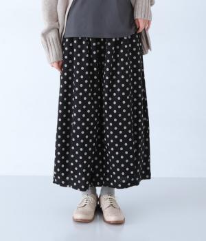 コットンリネンドットＡラインタックパンツ(ブラック-F)