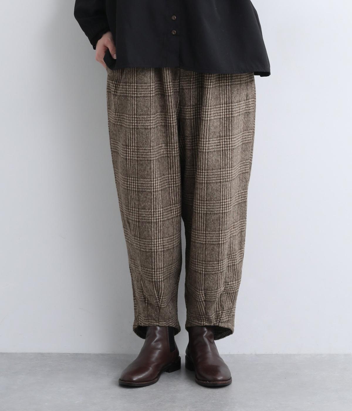 ラウンド後ろロングパンツ(グレンチェックブラウン-F)