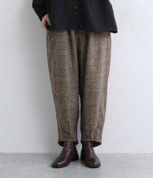 ラウンド後ろロングパンツ(グレンチェックブラウン-F)