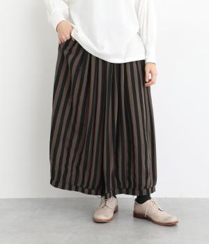 リネンビッグストライプナチュラルパンツ(ブラウン-F)