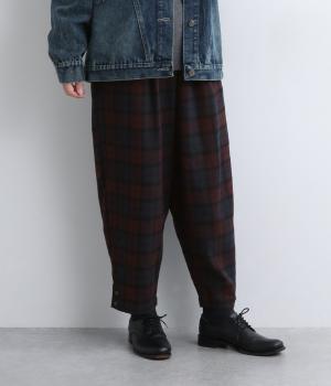 起毛ビッグチェック裾ボタンすっきりパンツ(レッド×ネイビー-F)