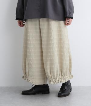 ボーダー裾フリルワイドパンツ(ナチュラル-F)