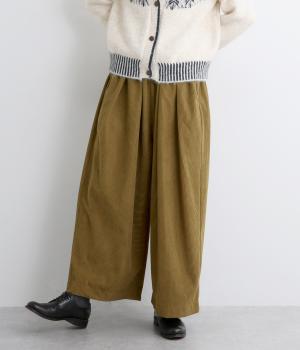 柔らかコール天イージーワイドパンツ(カーキ-F)