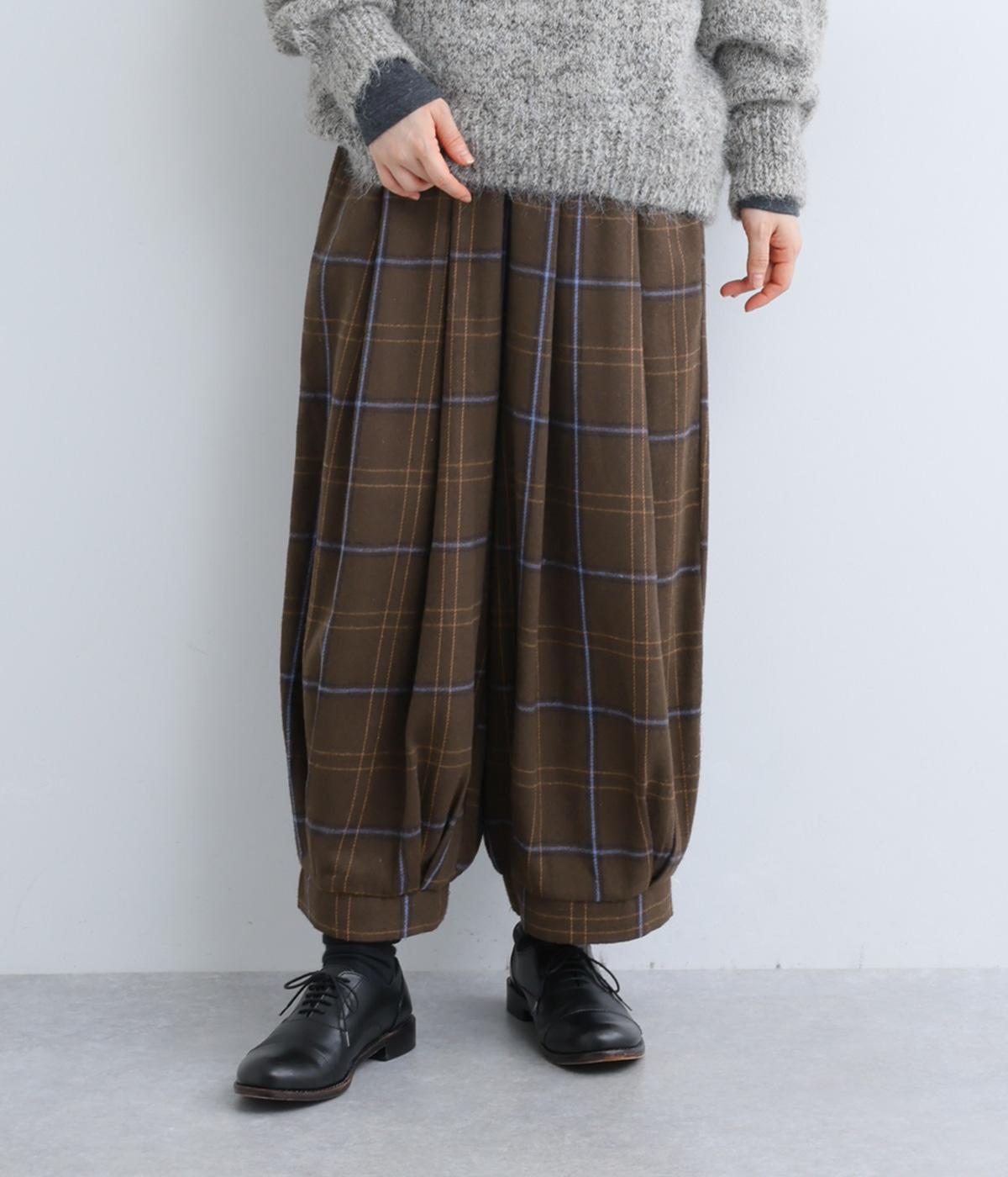 起毛BIGチェックタックパンツ(ダークブラウン-F)
