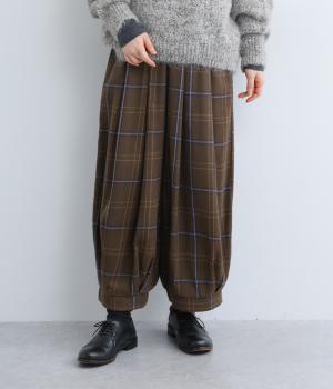 起毛BIGチェックタックパンツ(ダークブラウン-F)
