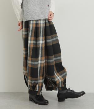 起毛BIGチェックタックパンツ(ブラック-F)