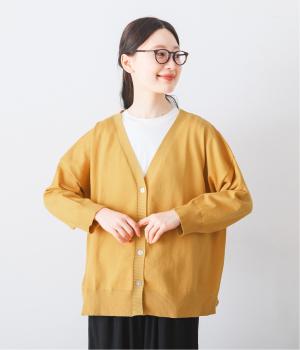 コットン100％ニット袖ふわっとカーディガン(ダークマスタード-ONESIZE)
