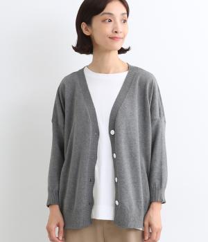 コットン100％ニット袖ふわっとカーディガン(杢グレイ-ONESIZE)