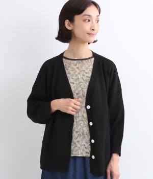 コットン100％ニット袖ふわっとカーディガン(ブラック-ONESIZE)