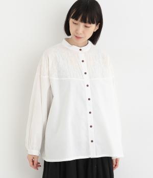 刺繍×無地ヨーク切り替えブラウス(ナチュラル×ホワイト-F)