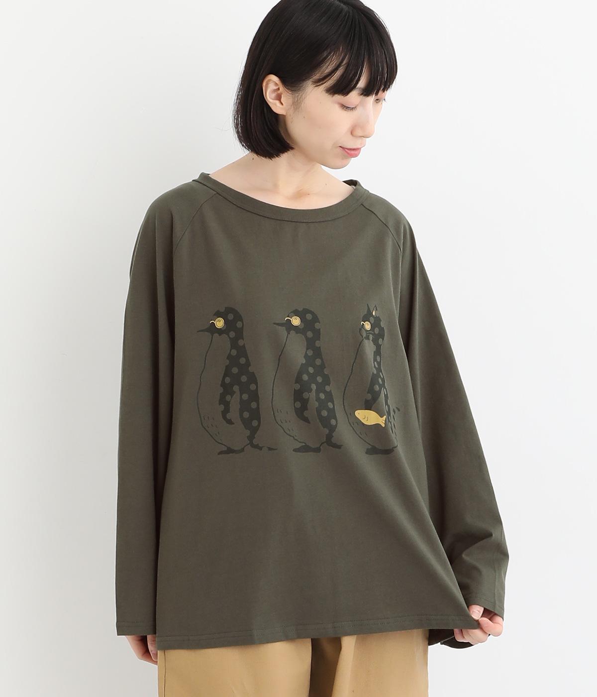 ラグランロングペンギンと猫行進(チャコール-F)