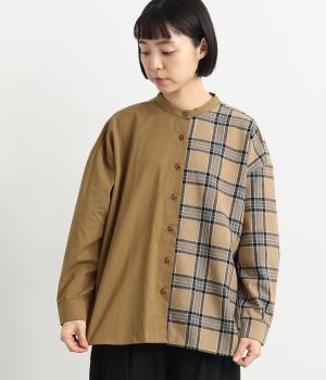 ドットチェック切り替えハーフシャツ