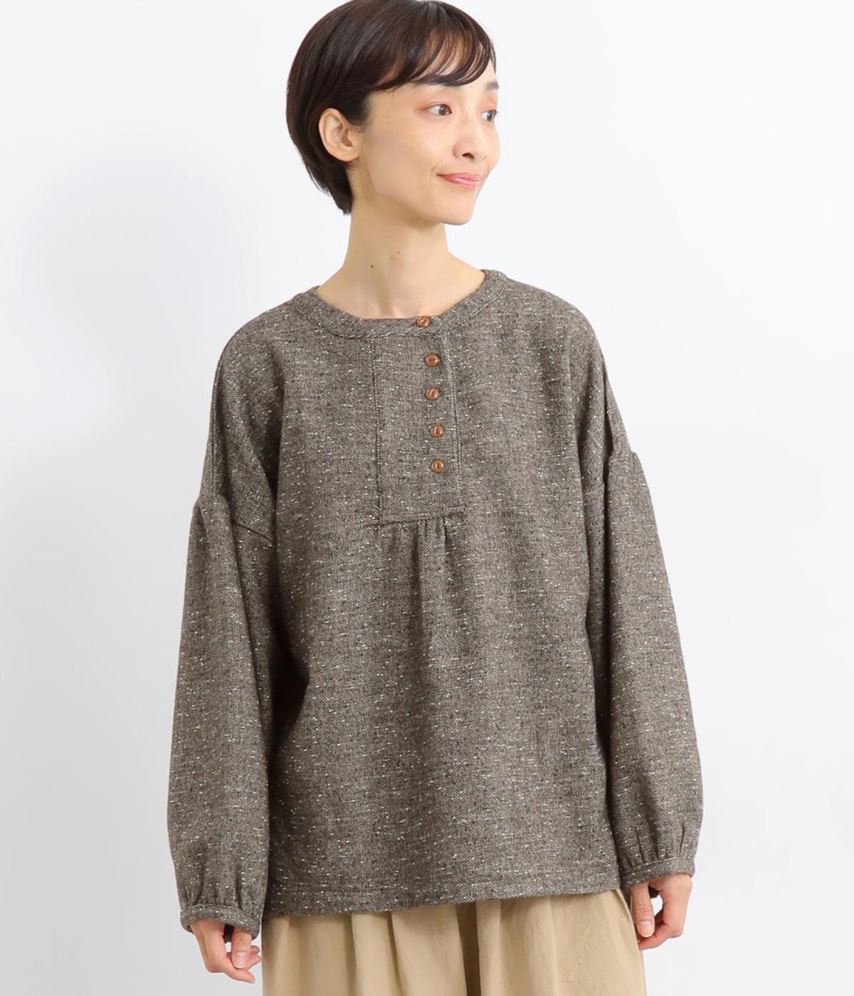 ネップ入りツイル袖ふわりシャツ(ブラウン系-F)