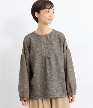 ネップ入りツイル袖ふわりシャツ(ブラウン系-F)