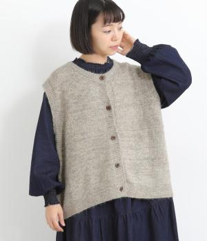 ボーダーニットネップ入りベスト(ベージュ-F)