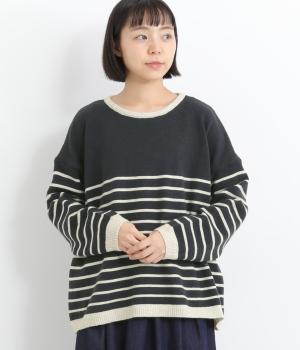 ボーダーニットプルオーバー(ダークネイビー-F)