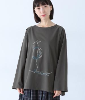 帰ってきたＤＯＧプリントロングＴシャツ(チャコール-F)