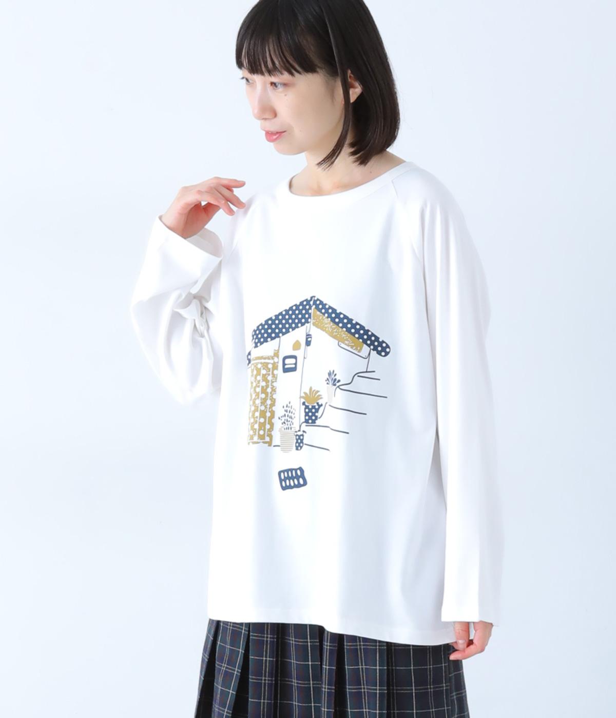 カフェプリントロングTシャツ(ホワイト-F)