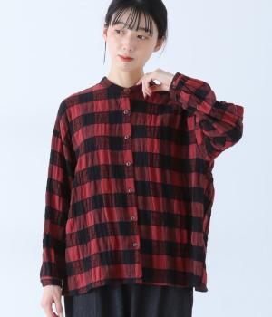 ポコポコブロックチェックギャザーブラウス(レッド-F)