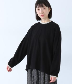 レース付きプルオーバー(ブラック-F)