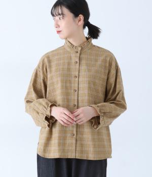 起毛ナチュラルチェックフリルカラーシャツ