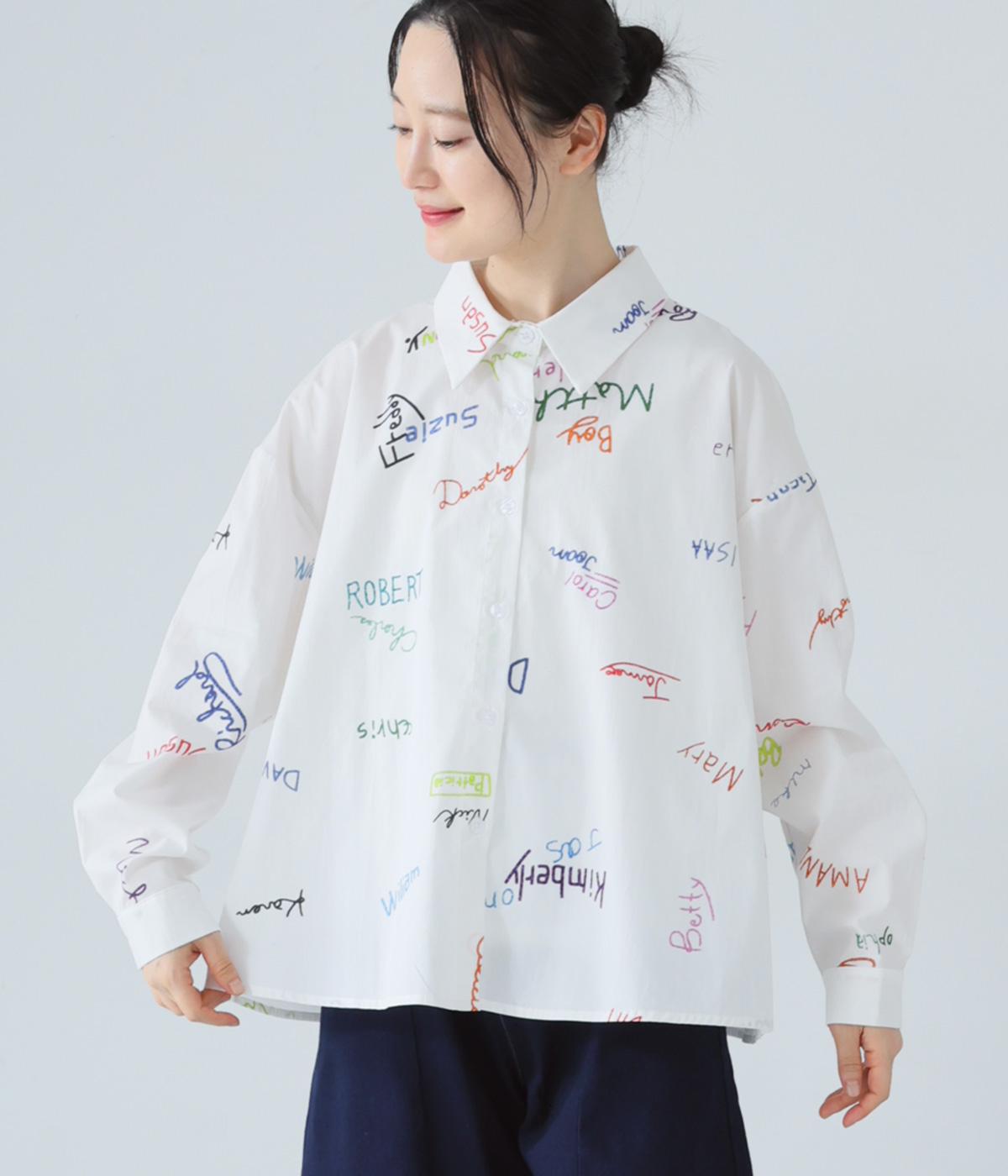 コットン柄シャツ(ホワイトロゴ-F)