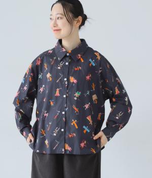 コットン柄シャツ(ネイビーピープル-F)