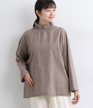 起毛miniギンガムチェックダブルネックプルオーバー(ベージュ-F)