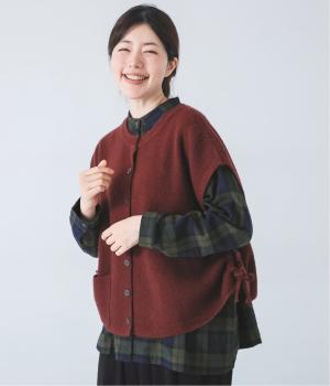 無地ニット裾絞りベスト(ボルドー-F)