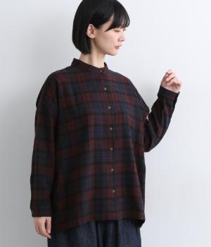 起毛BIGチェックシンプルワイドシャツ(レッド×ネイビー-F)
